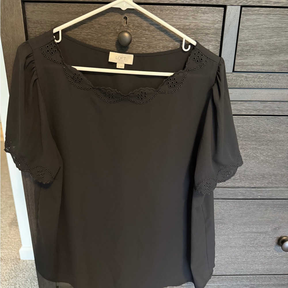 LOFT Elegant Black Eyelet Blouse